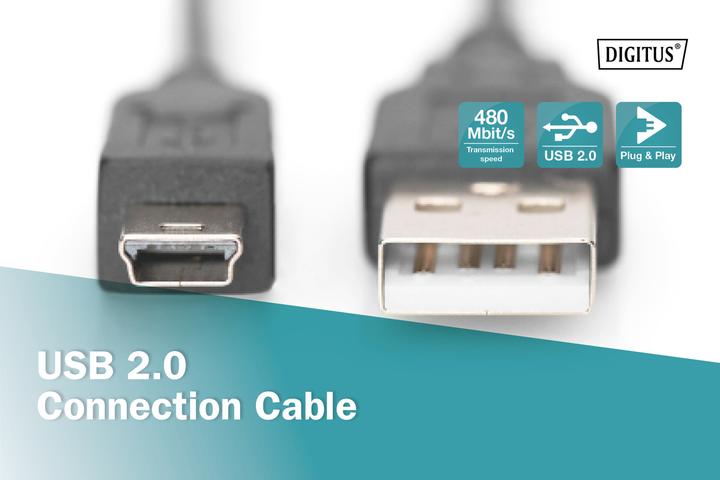 Actual product image Digitus USB 2.0 connection cable, type A to mini B bw (3 m, USB 2.0)