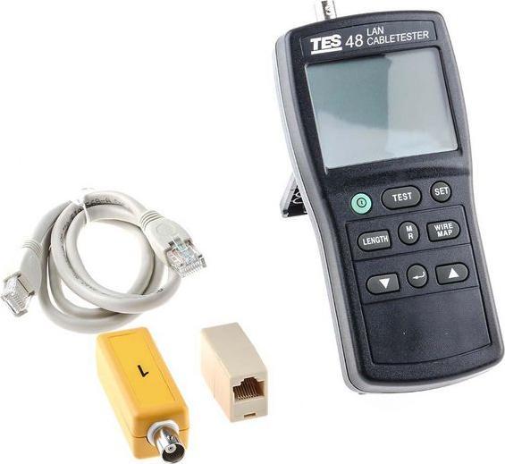 1 x RJ45F - RJ45F-Kupplung, Kabelbezeichner Nr. 1 zur Verifikation der Wire-Map. RS PRO TES 48 LAN-Kabeltester, Bedienungsanleitung, Tragetasche, 1 x FTP Cat 5 Patchkabel