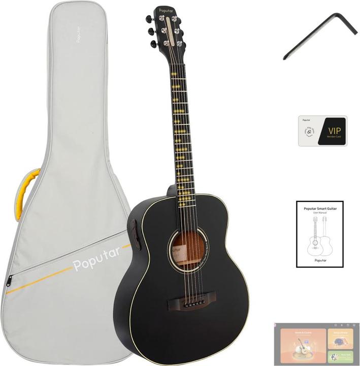 Actual product image Popu Music Westerngitarre Poputar T2 (Western guitar, Acrylonitrile butadiene styrene (ABS) (fingerboard material), Mahogany (rear material), Mahogany (side material), Rosewood (bridge material), Spruce (top))