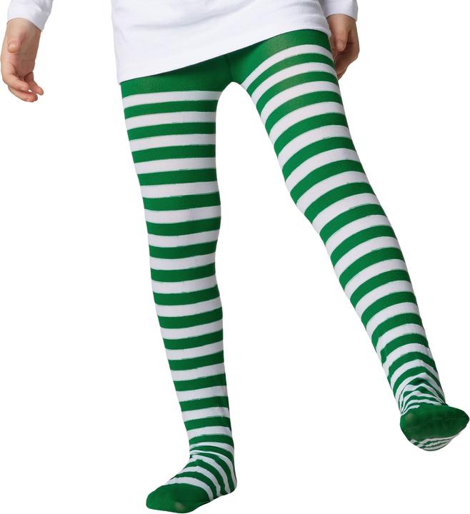 Image du produit tectake Collants à rayures pour enfants vert-blanc (110, 128)