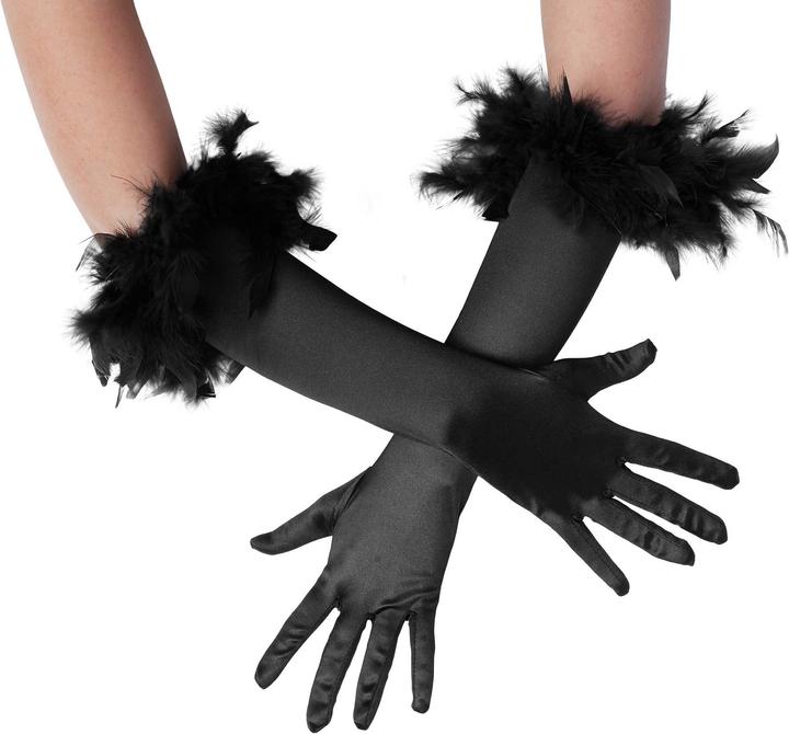 Produktbild tectake Lange Satin-Handschuhe mit Federn (One Size)