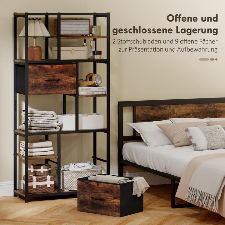 Produktbild Homcom Bücherregal Stahl, Spanplatte Rustikal-Braun