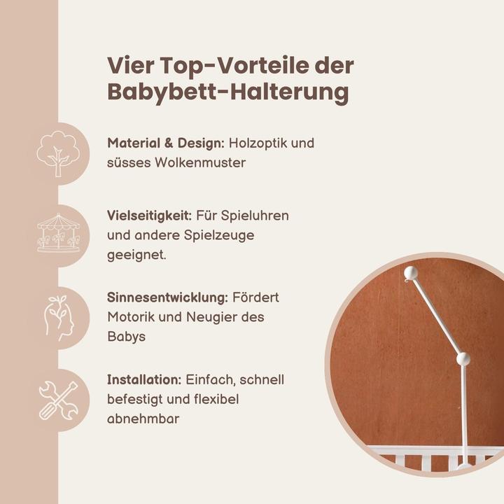 Image du produit Hermex Mobile Halterung Babybett Wolken Glockenhalter Spieluhr Arm