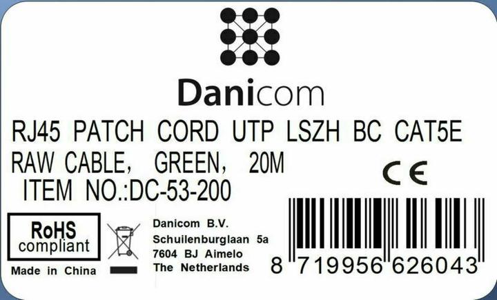 Produktbild Dsit CAT5e Netzwerkkabel, U/UTP, 20 meter, Grün, 100% Kupfer (U/UTP, CAT5e, 20 m)