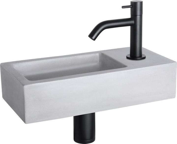 Differnz Ravo Fountain Set - Waschtische Beton - Hellgrau - gebogener Wasserhahn - Matt Schwarz - St (185 mm, 385 mm)