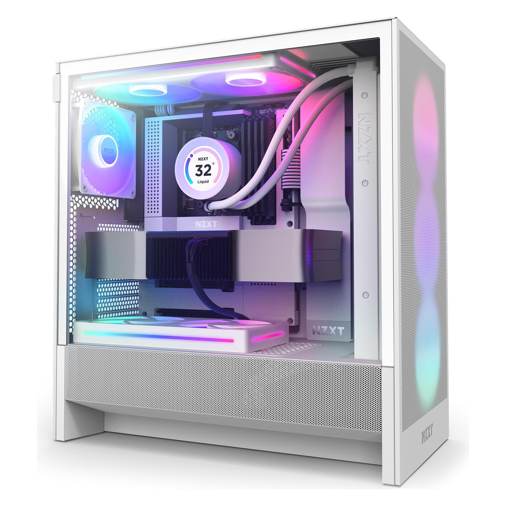 NZXT H5 Flow RGB ( 2024 ) (weiss, Tempered Glass) (ATX, mATX, Micro-ITX, Mini-ITX), PC Gehäuse, Weis