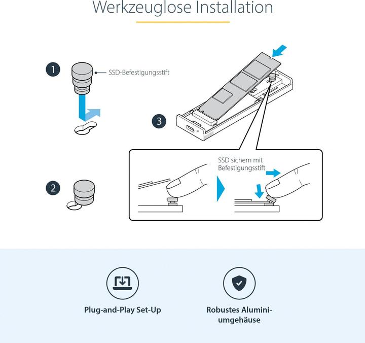 Immagine prodotto StarTech com M2-USB-C-NVME-SATA, SSD-Gehäuse, M.2, M.2, 10 Gbit/s, USB Anschluss, Grau (M.2)