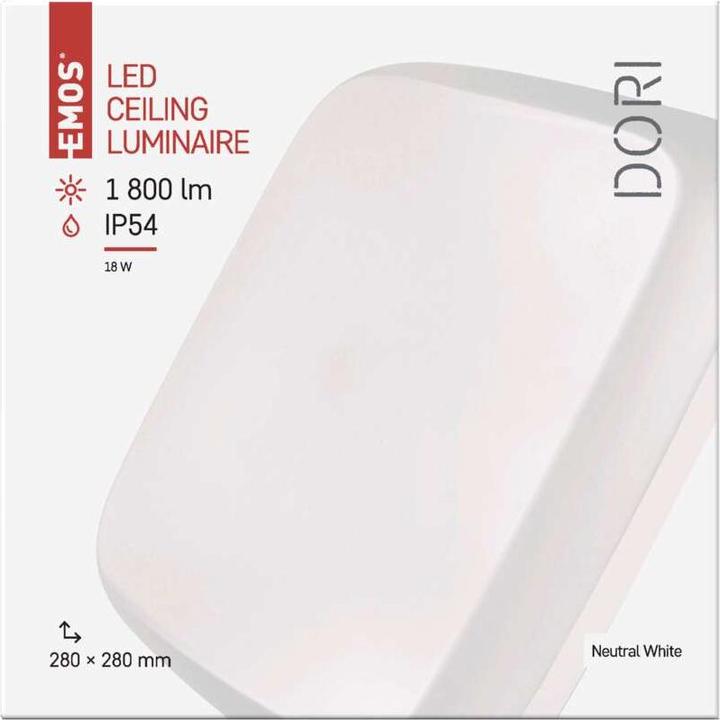 Actual product image Emos LED ceiling light Dori, angular, white 18W neutral white, IP54 (1800 lm)