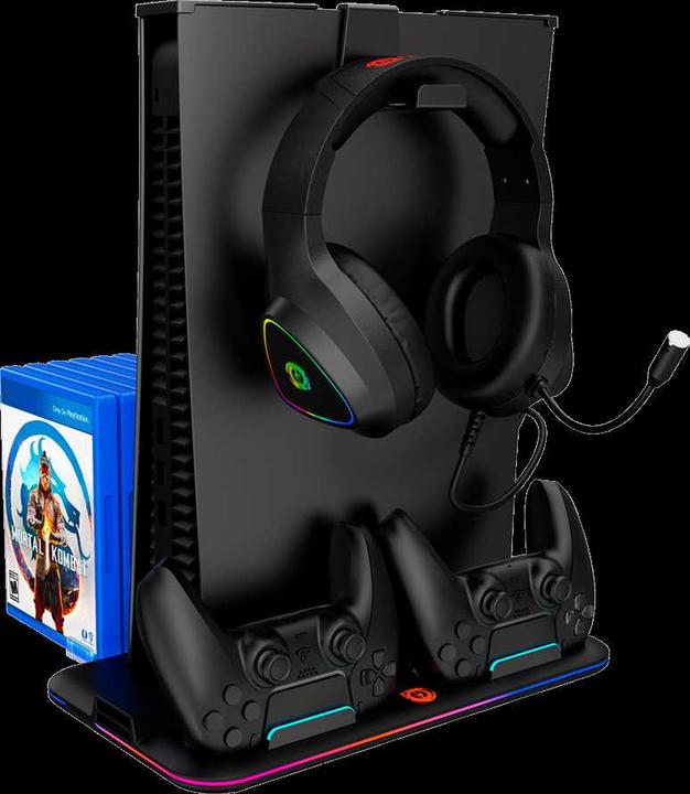 Produktbild Canyon CS-5, PS5 Charger stand, with RGB light,, with + cable, 475±, Juodas (PS5)