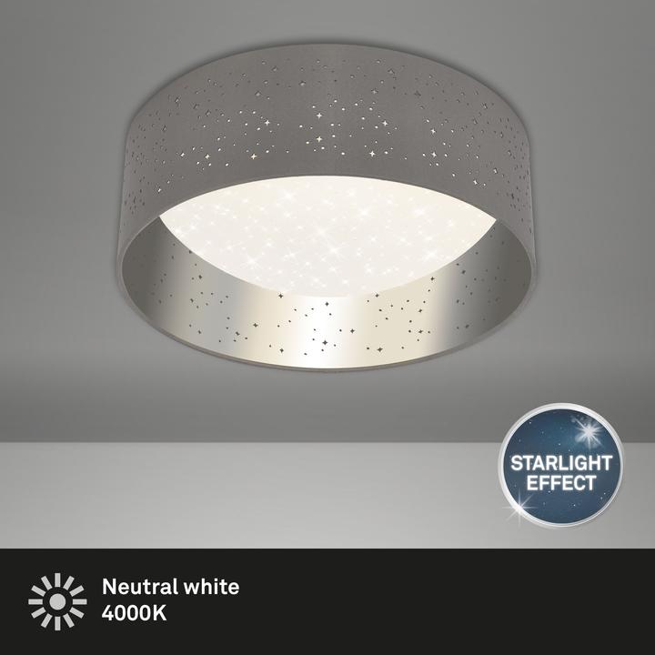 Image du produit Briloner Plafonnier LED en tissu avec décor étoilé, gris-argenté, 1xLED/12W (1200 lm)