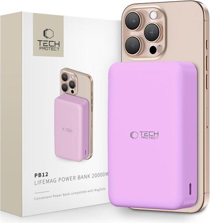 Actual product image Tech-Protect Powerbank PB12 LifeMag MagSafe 20000MAH - purple (20000 mAh, 15 W)