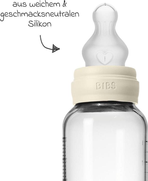 Productafbeelding Bibs - Glass Baby Bottle Round Silicone Medium Flow - Ivory - 240 ml (240 ml)