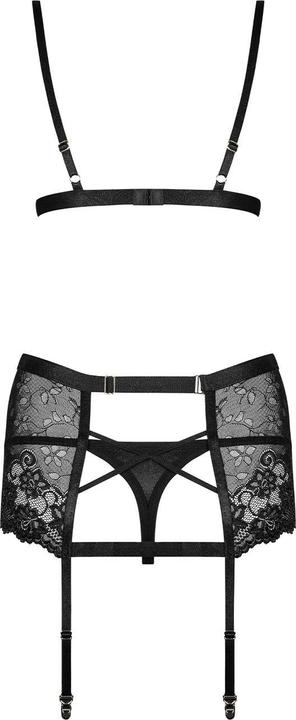 Actual product image Obsessive Blanita 3-piece Lace Suspender set - Black (L)