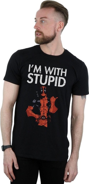 Actual product image Mens Deadpool I'm With Stupid T-Shirt (4XL)