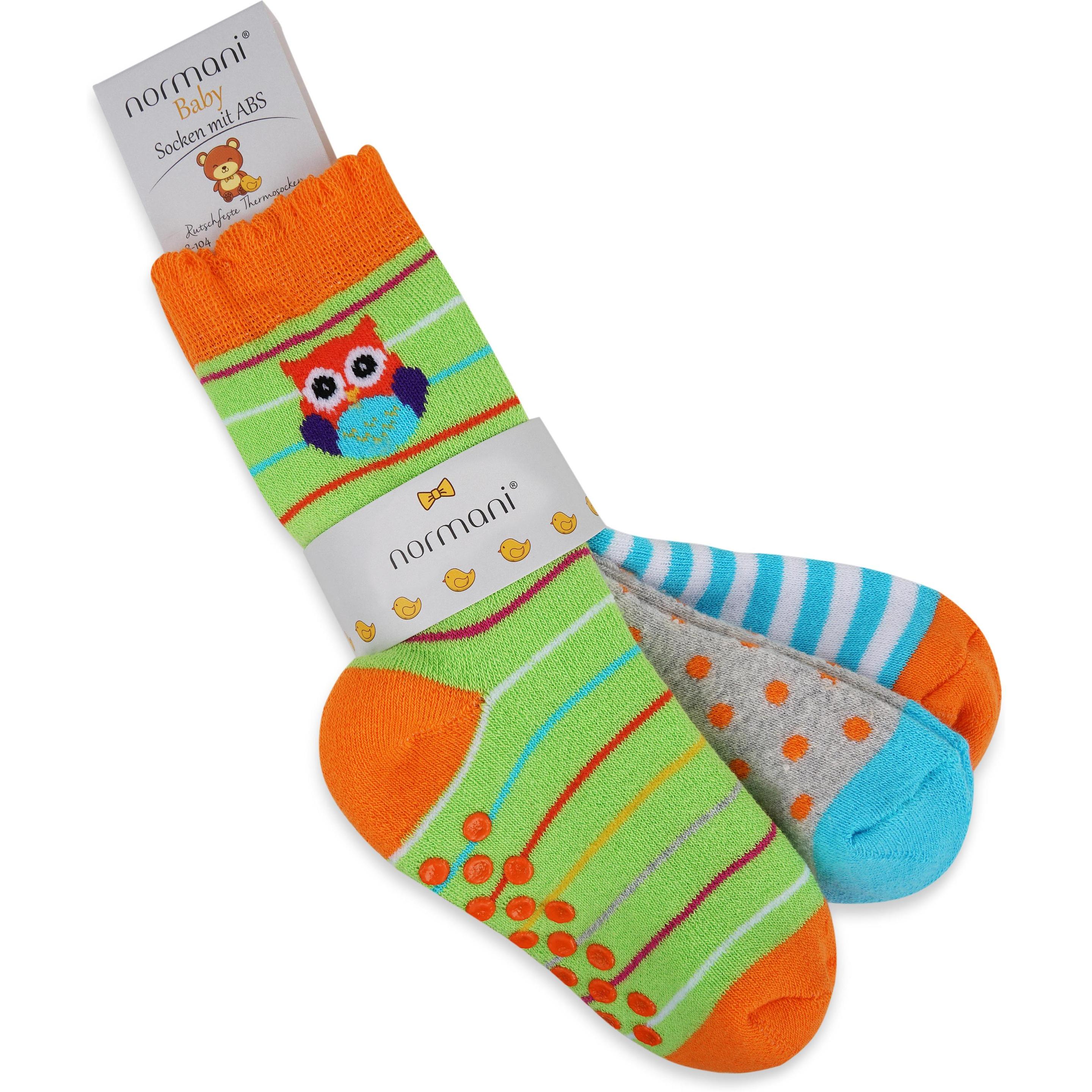 Normani, Unisex, Socken, 3 Paar Kindersocken mit ABS-Druck, Braun, (3er Pack, 62/68)