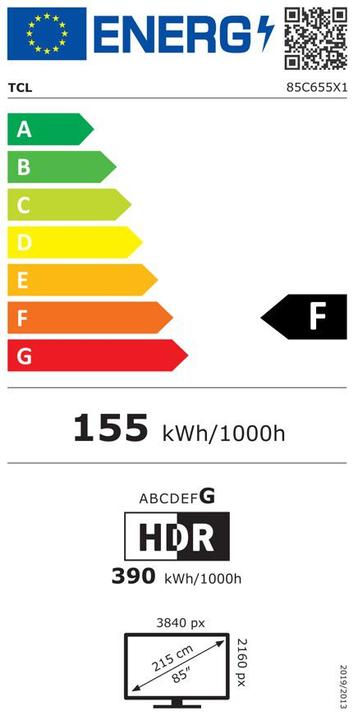 Label énergétique TCL 85C655 (85", C65, QLED, 4K, 2024)