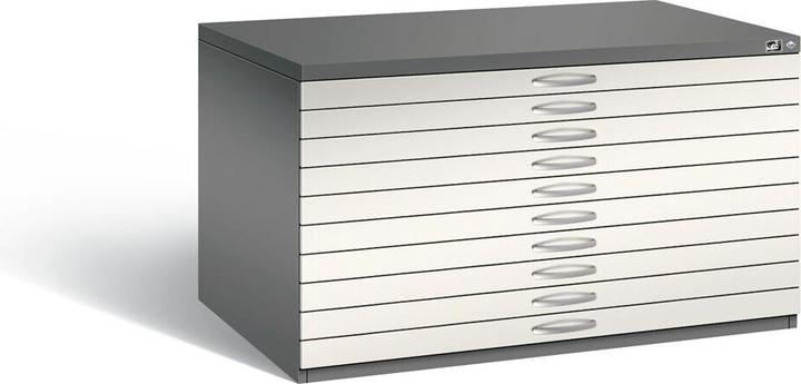Immagine prodotto C+P Archivio per disegni, UNI A0, 10 cassetti, altezza 760 mm, grigio vulcano /