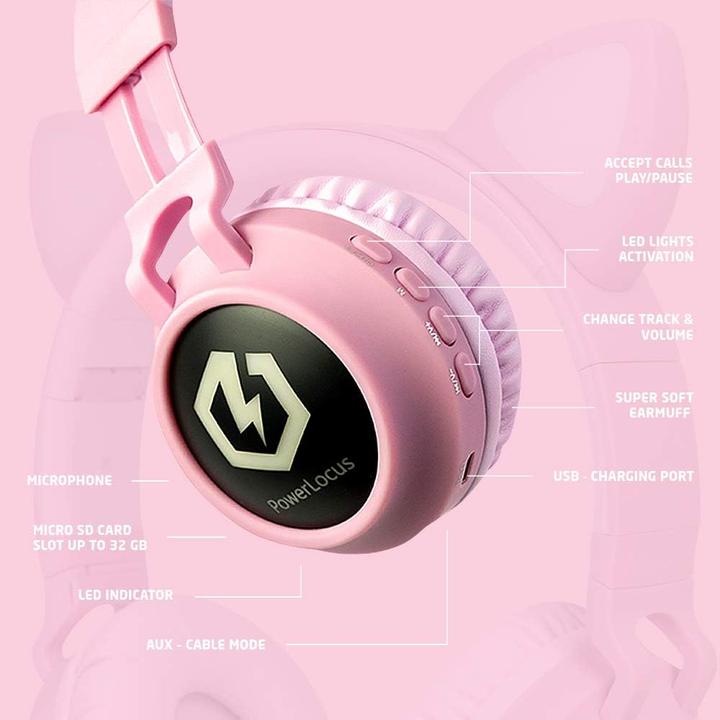 Produktbild PowerLocus Buddy Bluetooth-Kinderkopfhörer pink