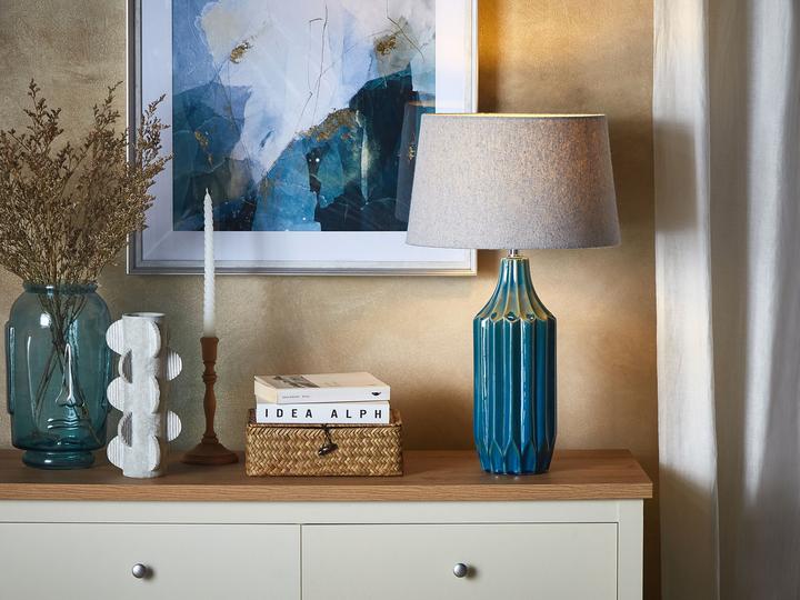 Image du produit Beliani Lampe de table bleue 56 cm en forme de tambour ABAVA