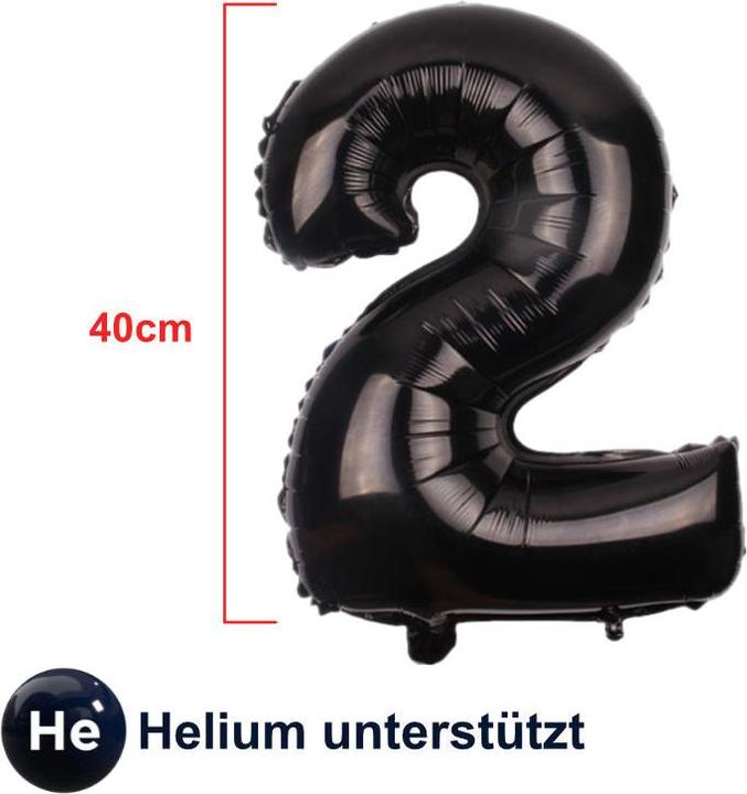 Produktbild Hermex Zahlenballon Zahl 2 Schwarz Folienballon Luftballon Heliumballon 40cm (1 x)