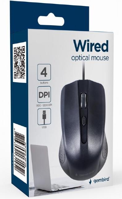 Actual product image Gembird Computer mouse MUS-4B-01L Wired optical mouse, USB, black, 1.8m cable | (Cable)