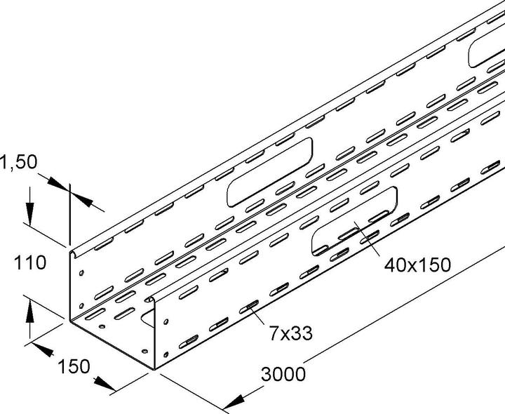 Actual product image Niedax NIE RSV110.150S Distribution tray 110x150x3000mm T1.5mm perforated strip galvanised. (Terminal strips)