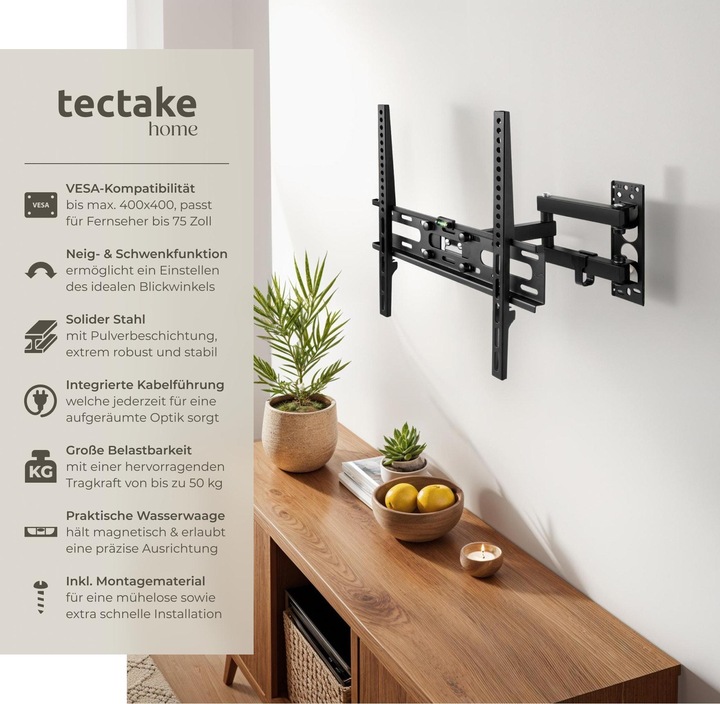 Produktbild tectake TVWandhalterung (Wand, 55", 50 kg)