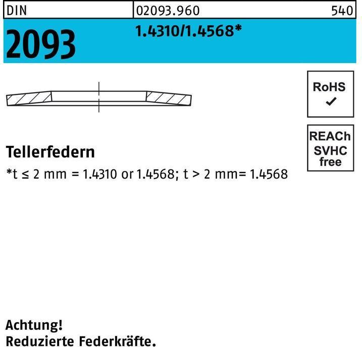 Produktbild Tellerfeder DIN 2093 20 x10,2x0,6 1.4310/1.4568