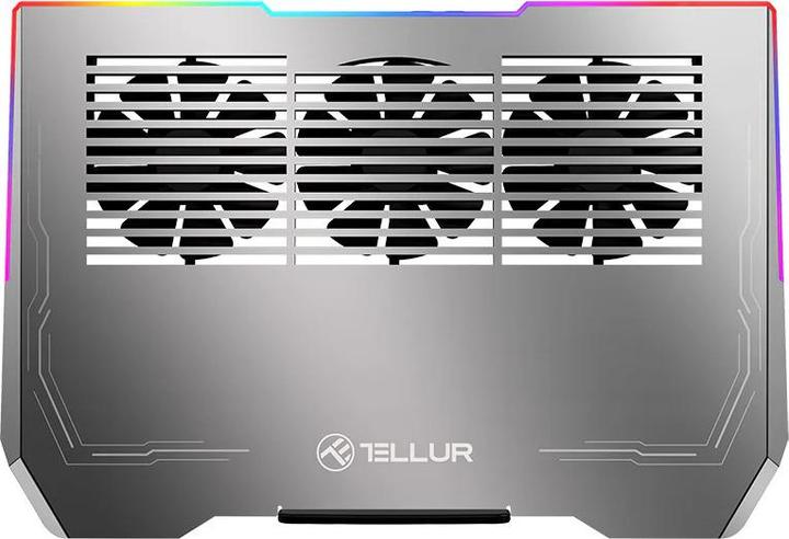 Actual product image Tellur Cooler laptop Shade 17, 3 fans, RGB LED, USB, USB-C, Aluminum grey