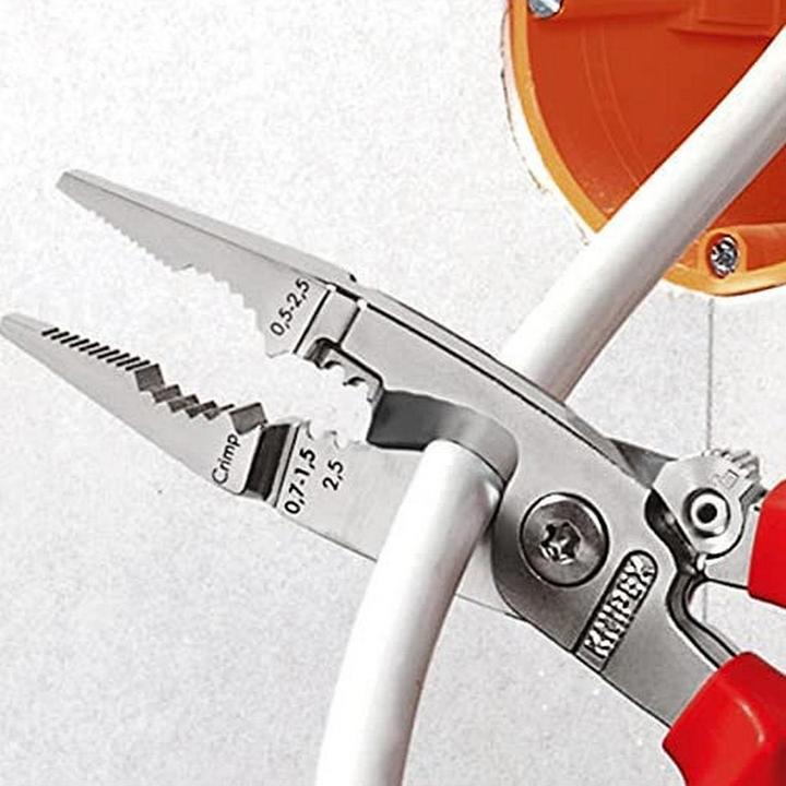 Produktbild Knipex Elektroinstallationszange L.200mm VDE ohne Öffnungsfeder verchromt 2Komp.-Hüllen m.Abgleitschutz... (200 mm)