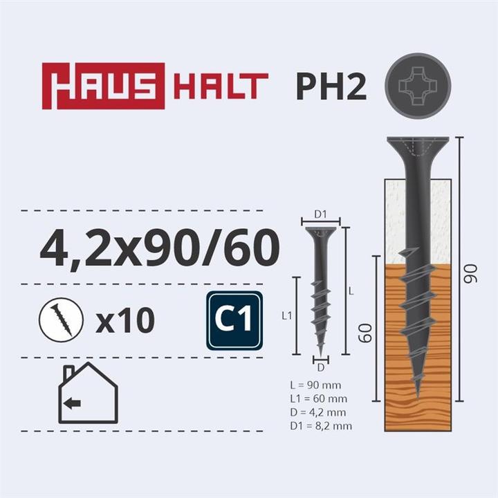 Image du produit Haushalt DRYWALL SCR FOR WOOD 4.2X90/60 10PCS O2 (10 Vis par pièce)