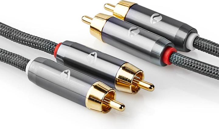 Actual product image Nedis Stereo Audio Cable 2X RCA Plug 2X RCA Plug Gold Plated 5.00 m Round Grey / Gun Metal Grey Ve (5 m, Cinch)