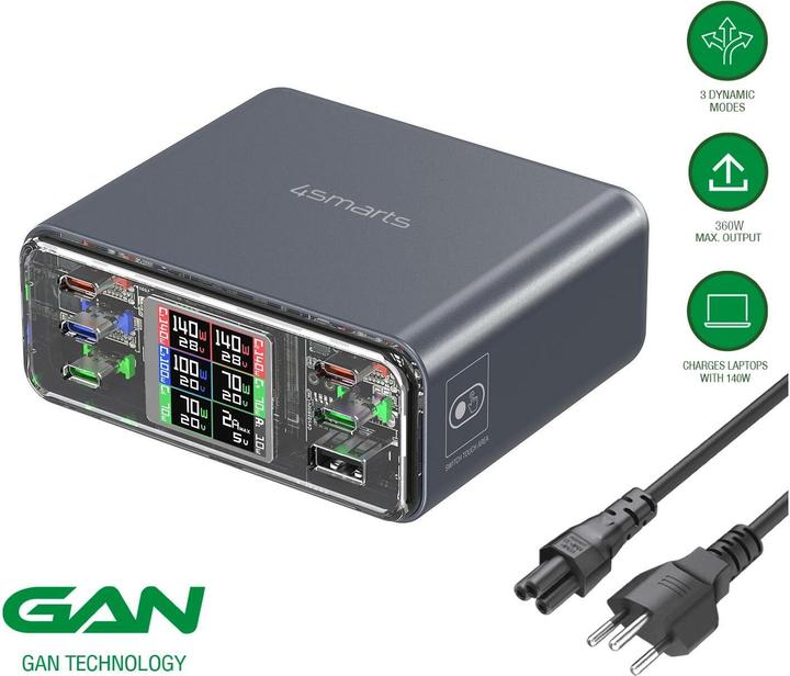 Produktbild 4smarts 4smarts Ladestation Lucid GaN DIY 360W (360 W, 6 Ports)