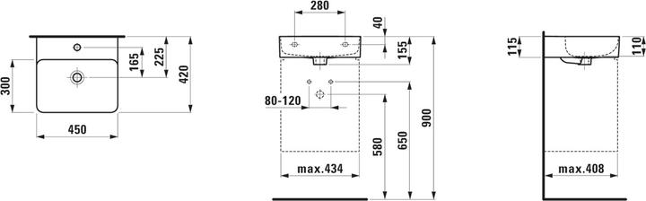 Immagine prodotto Laufen Lavabo VAL, 1 foro per rubinetto, senza sfioratore, 450x420 mm, H815281 (500 mm, 450 mm)