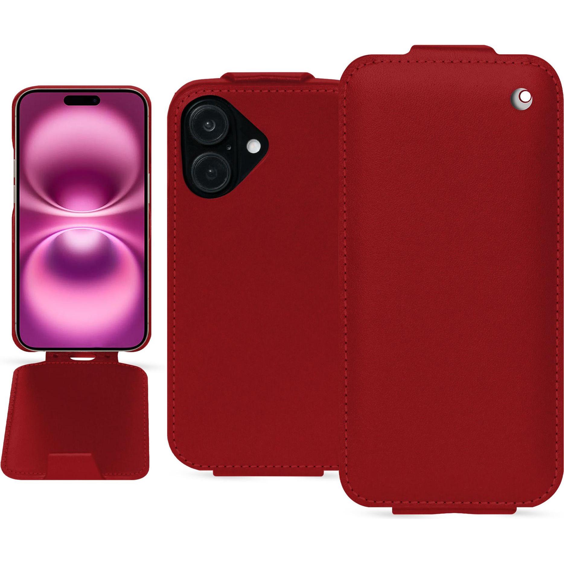 Noreve Lederschutzhülle vertikal (Apple iPhone 16 Plus), Smartphone Hülle, Rot