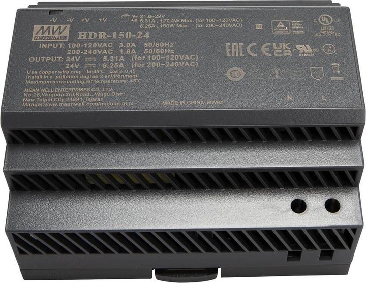 Produktbild MeanWell HDR-150-24 Hutschienen-Netzteil (DIN-Rail) 24 V/DC 150 W 1 x