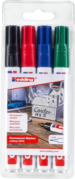 Edding Permanent marker 3300 (Zwart, Rood, Groen, Blauw, 5 mm, 4 x)