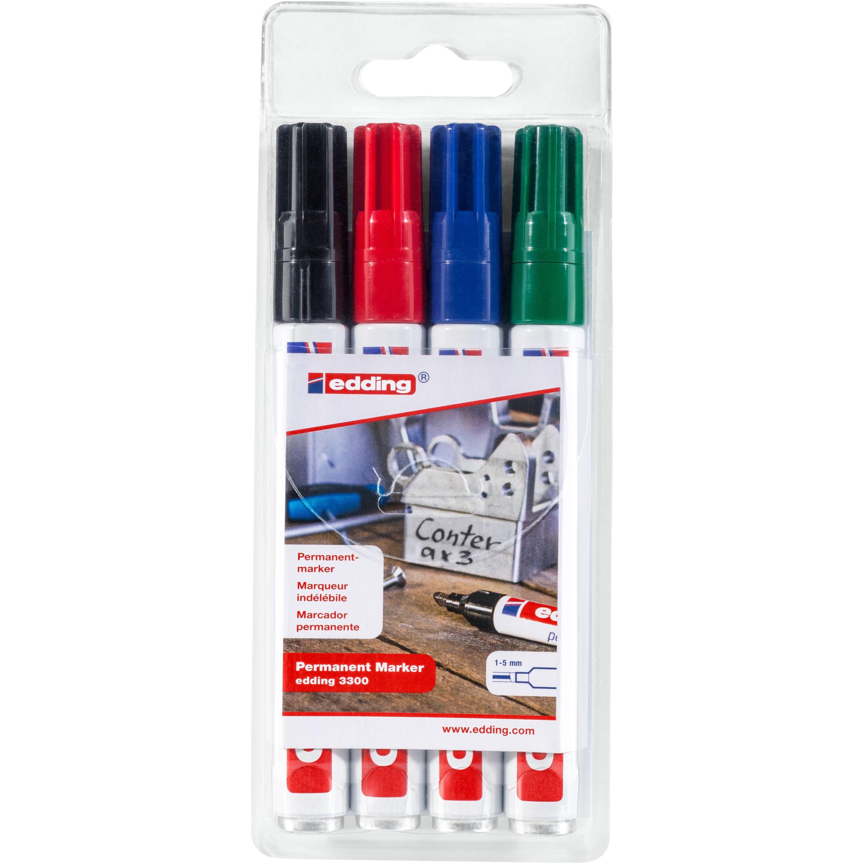 Edding, Marker, Permanentmarker 3300 (Schwarz, Rot, Grün, Blau, 5 mm, 4 x)
