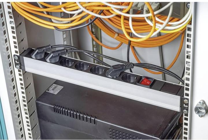 Actual product image As - Schwabe Angle socket strip for 19" network cabinet (7x, CEE 7/3)