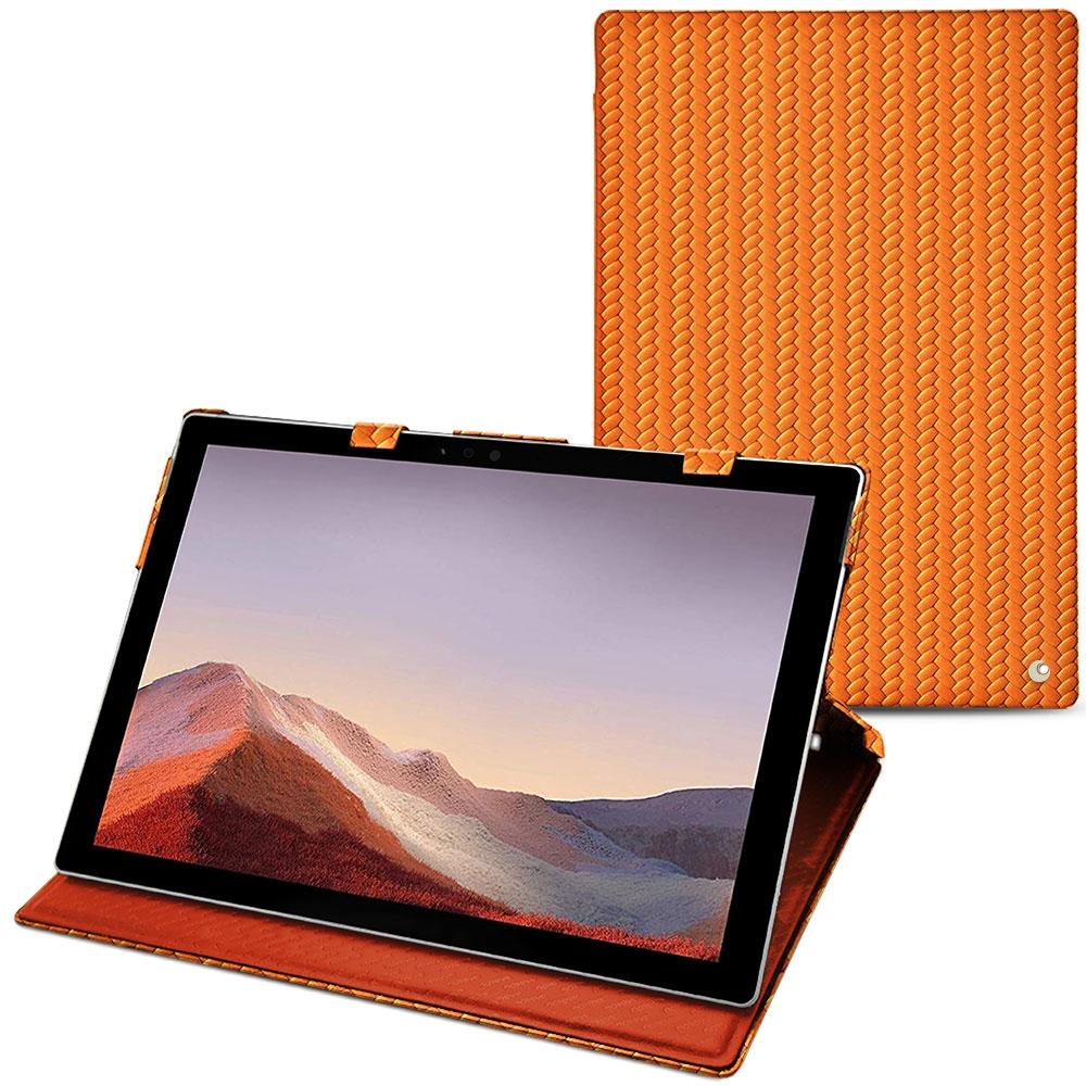 Noreve Lederschutzhülle vertikal (Microsoft Surface Pro 7), Tablet Hülle, Orange