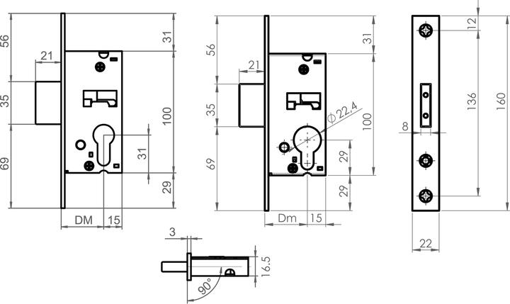 Image du produit SSF Serrure à pène 02, RZ, Dm 30mm (Serrure à mortaise)