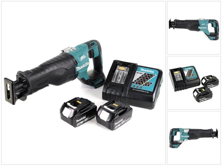1x Makita DJR 187 Z 18 V Li-Ion Akku Reciprosäge Solo, 2x 5,0 Ah Akku, 1x Ladegerät DC 18 RC
