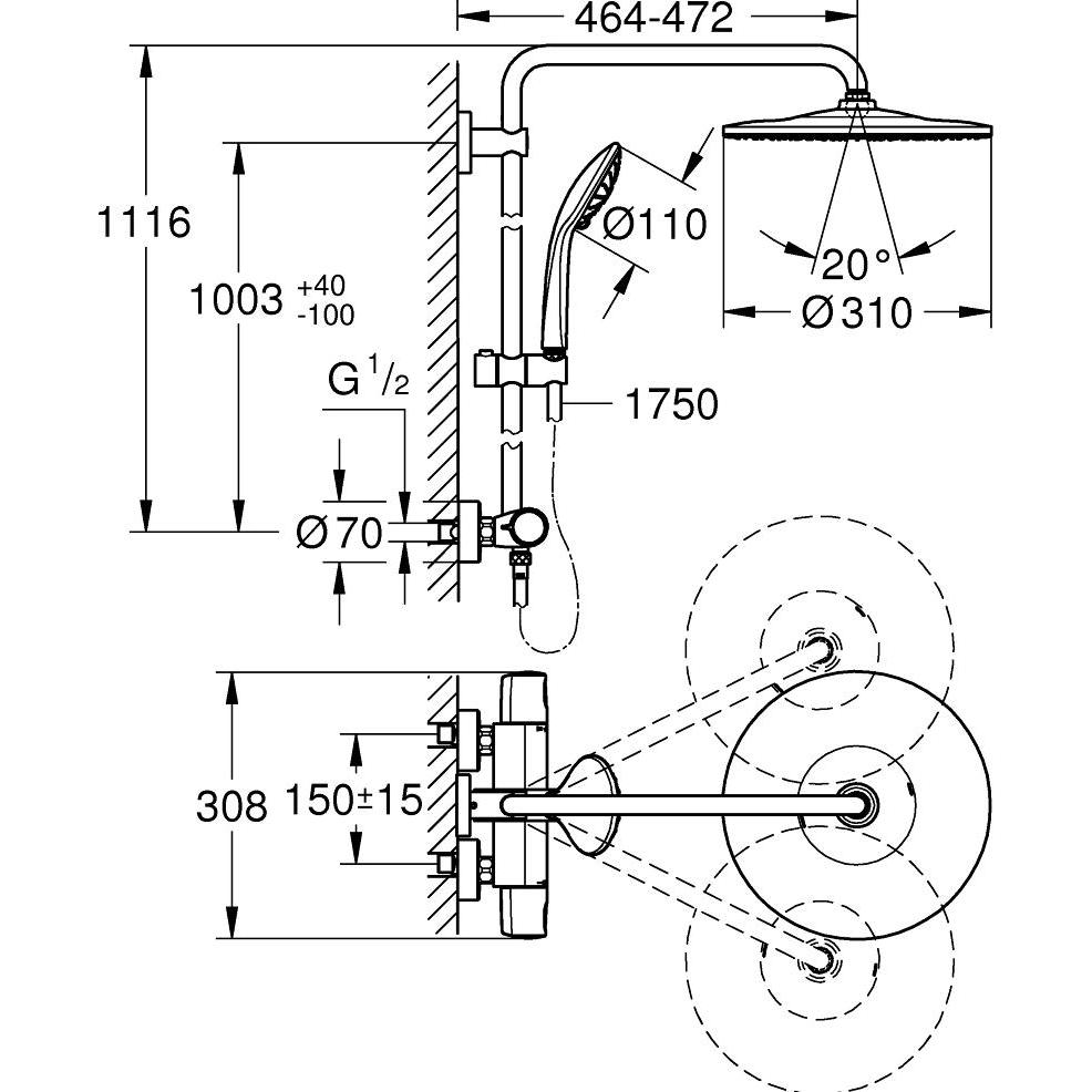 Thumbnail - Grohe, Duschsystem, Duschsystem EUPHORIA SYSTEM 310 mit Thermostatbatterie chrom