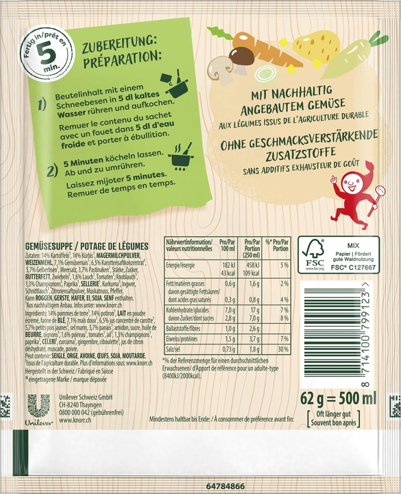 Nährwerte und Zutaten Knorr Gemüsesuppe