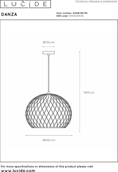 Image du produit Lucide DANZA - Suspensions - Ø 40 cm - 1xE27 - noir 21428/40/30 (E27)