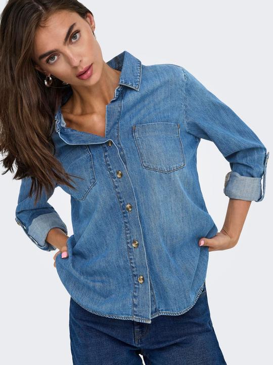 Produktbild Only Normal geschnitten Hemdkragen Umgeschlagene Ärmelbündchen Jeanshemd Jeanshemd (L)