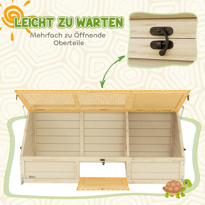 Image du produit PawHut Schildkrötenhaus Tannenholz, Verzinkter Stahl Naturholz