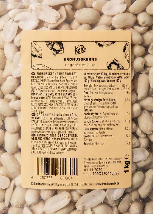 Actual product image KoRo Unroasted, blanched peanut kernels (1000 g)