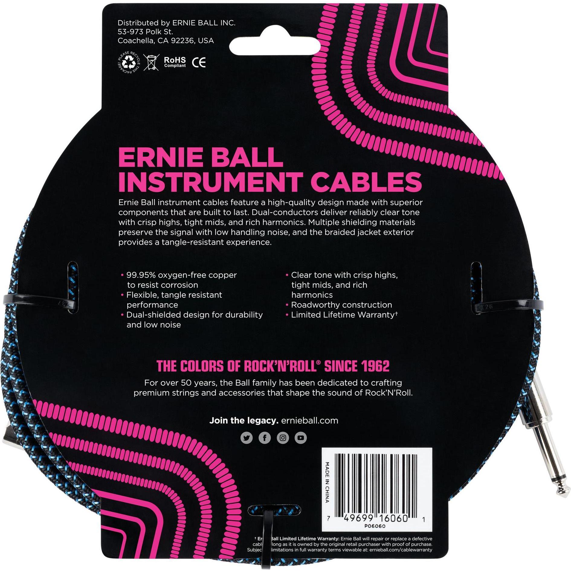 Thumbnail - Ernie Ball Instrumentenkabel 6060 – 7.62 m, Blau/Schwarz, Länge: 7.62 (7.62 m), Audio Kabel