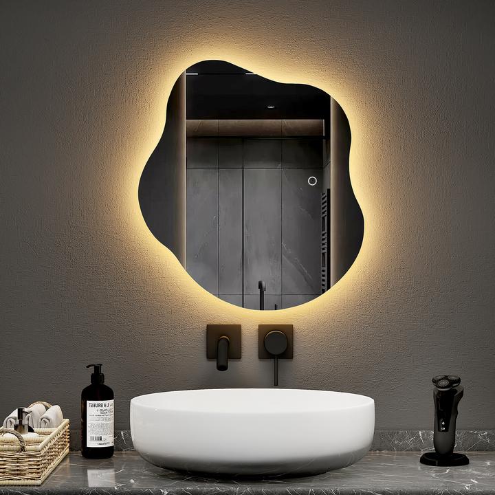 Produktbild Emke Badspiegel mit Beleuchtung 50*45cm,Beschlagfrei, 3 Farbtemperaturen(3000K-6500K) und dimmbaren (50 x 45 cm)